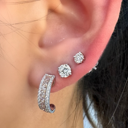Three Row Pink & White Diamond Stud Earrings