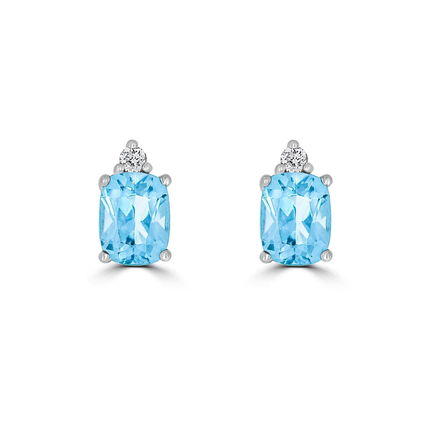 Cushion Aquamarine and Diamond Stud Earrings