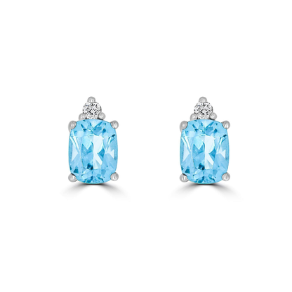 Cushion Aquamarine and Diamond Stud Earrings