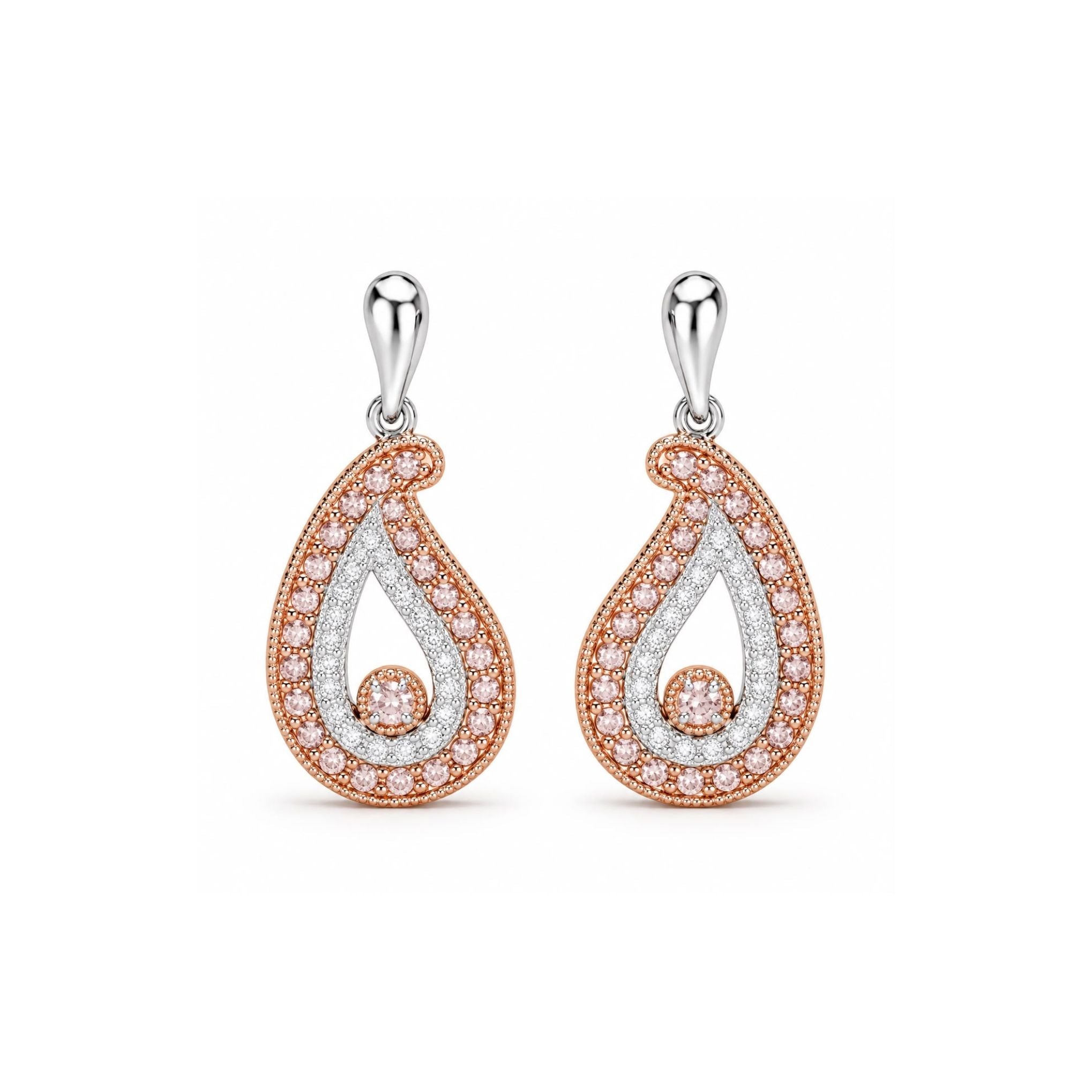 Paisley Pink Diamond Statement Drop Earrings | 18ct White & Rose Gold