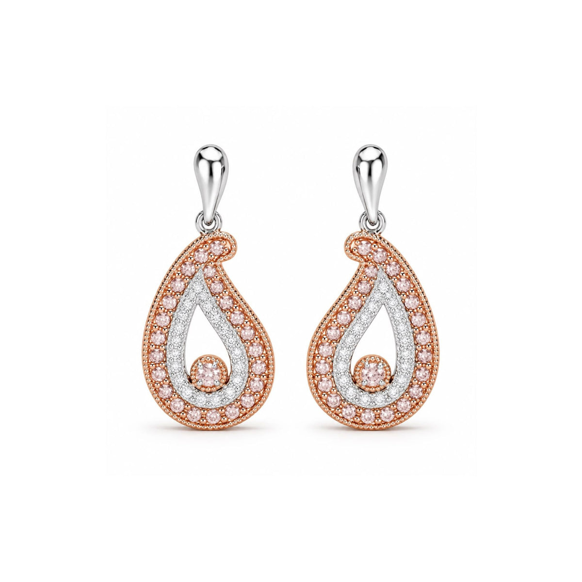 Paisley Pink Diamond Statement Drop Earrings | 18ct White & Rose Gold