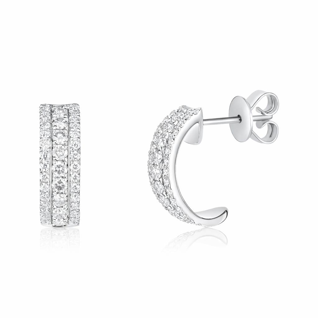 Three Row White Diamond Stud Earrings