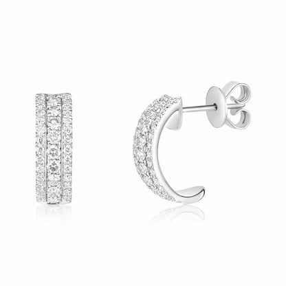 Three Row White Diamond Stud Earrings