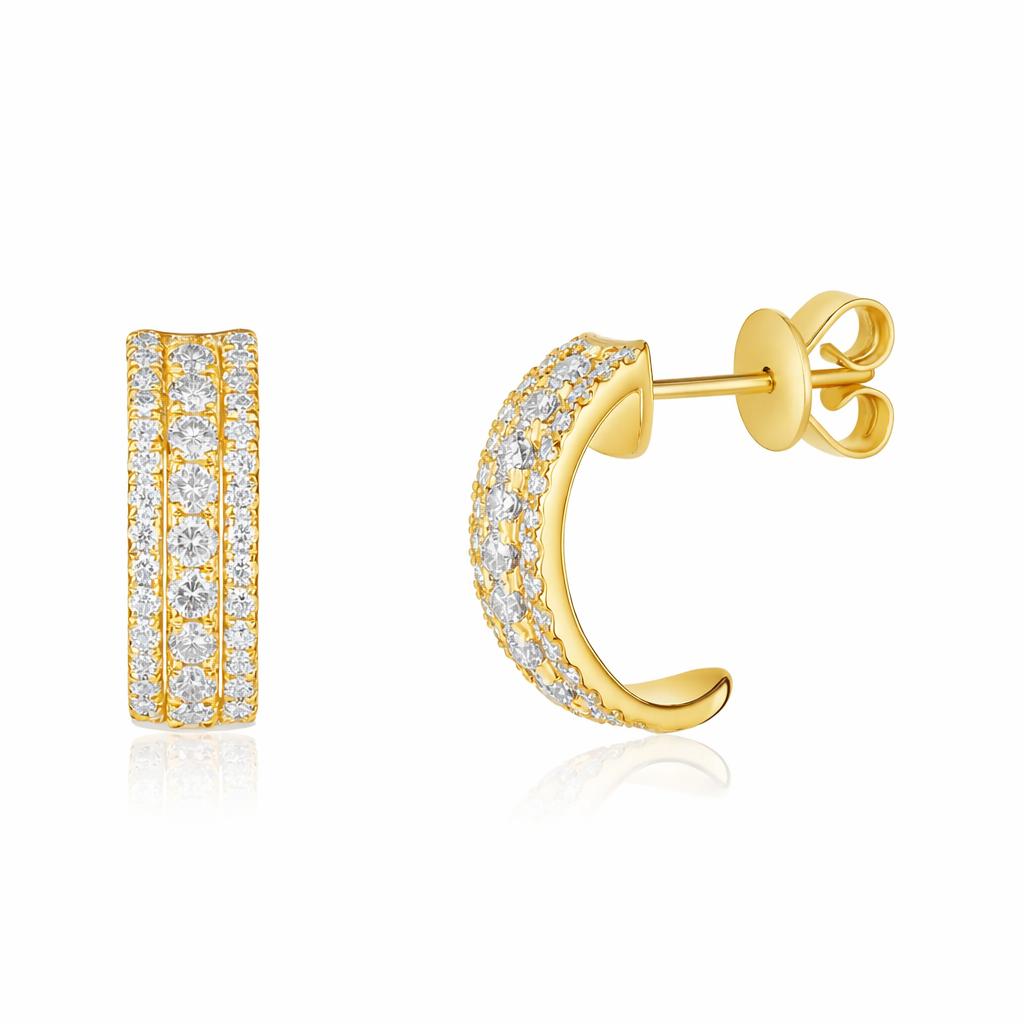 Three Row White Diamond Stud Earrings