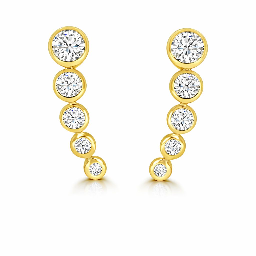 Yellow Gold Bezel Curve Diamond Earrings