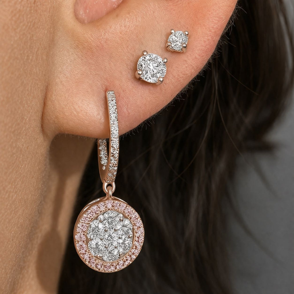 Eminence Pinks Diamond Cluster Halo Drop Earrings