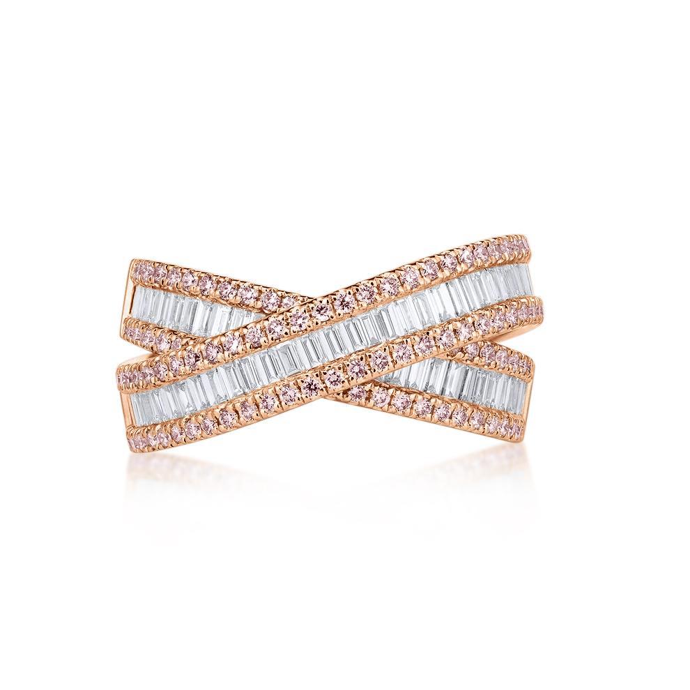 Petite Baguette and Pink Diamond Cross over Ring