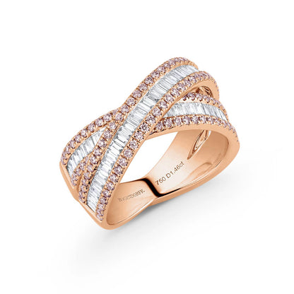 Petite Baguette and Pink Diamond Cross over Ring