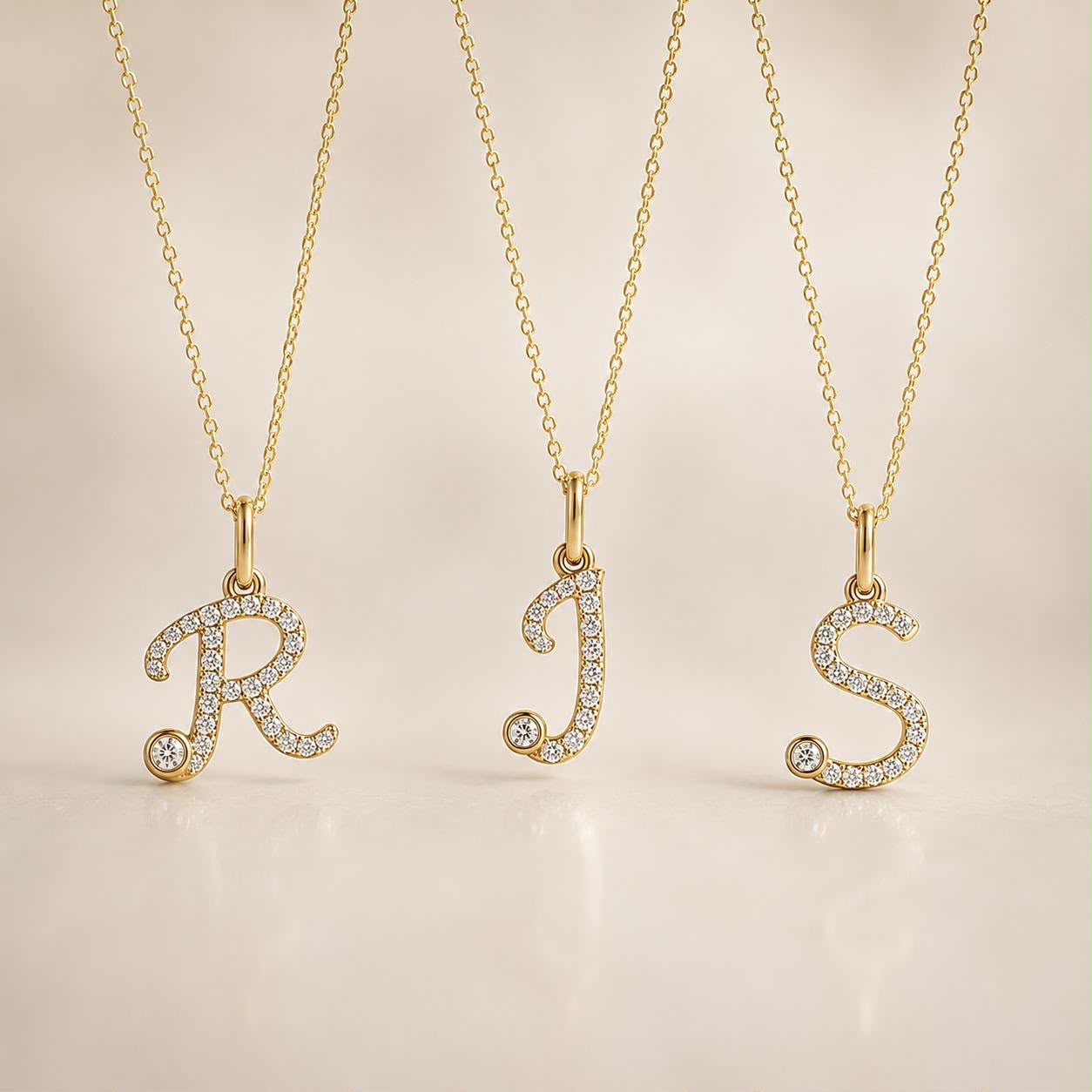 18K Yellow Gold Initial Letter with Natural Diamond Pendant.