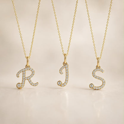 18K Yellow Gold Initial Letter with Natural Diamond Pendant.