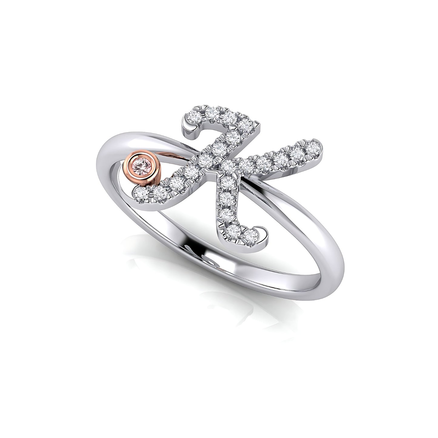 Initial Letter 14K Ring with Signature Pink Diamond