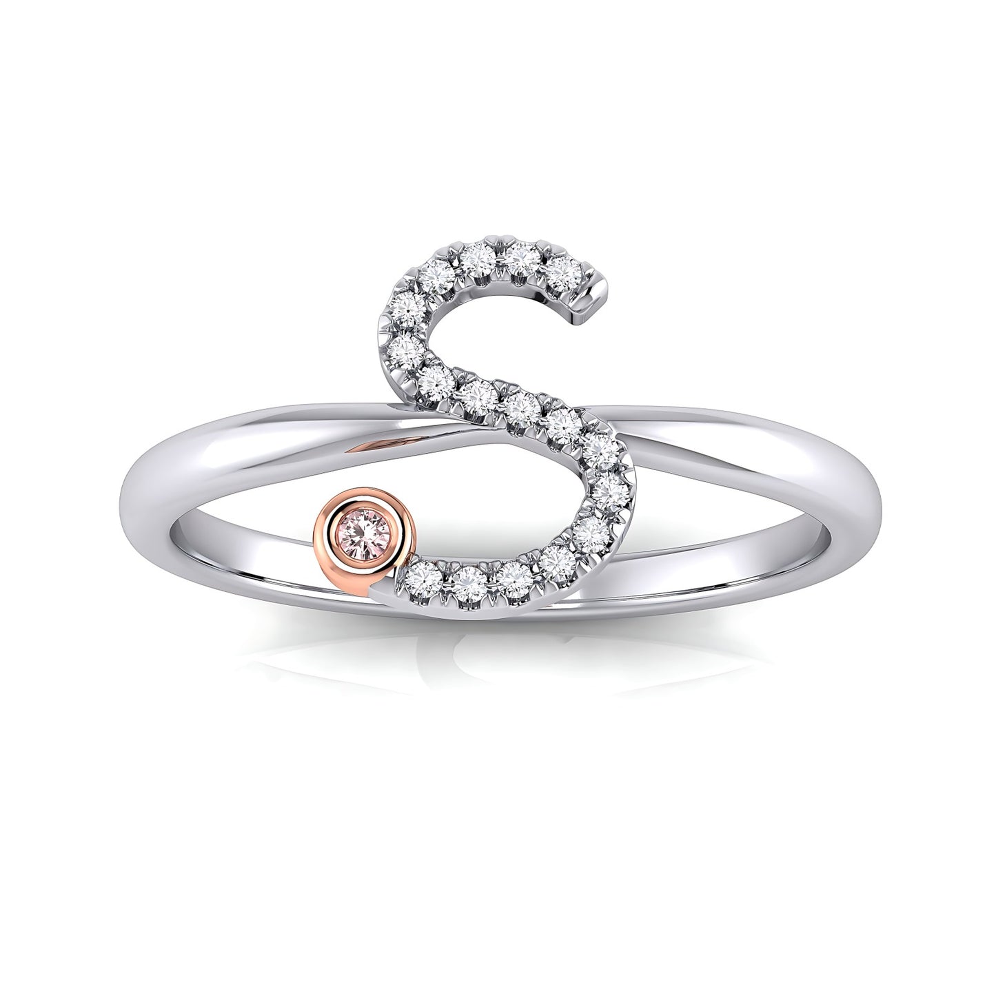Initial Letter 14K Ring with Signature Pink Diamond