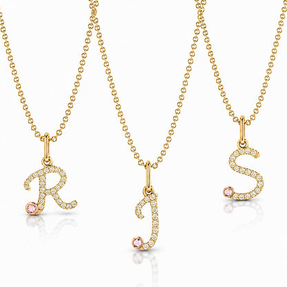 18ct Yellow Gold Initial Letter with Signature Pink Diamond