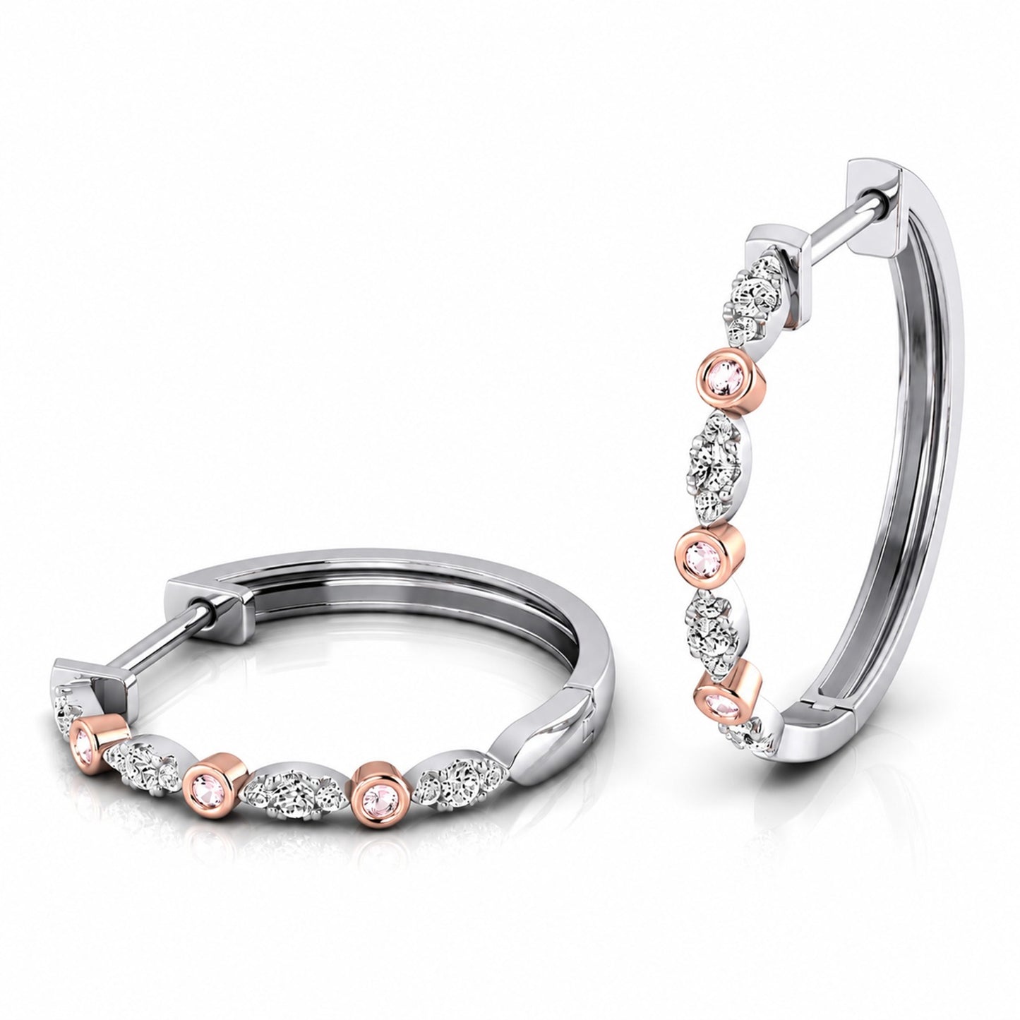 Eminence Pinks Vintage Inspired Bezel Diamond Hoop Earrings