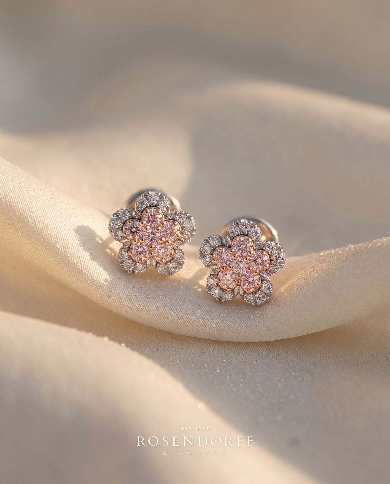 Large Eminence Pinks Diamond Flower Earrings