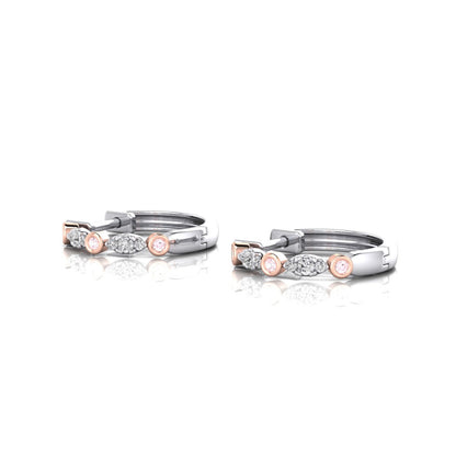 Eminence Pinks Small Vintage Inspired Bezel Diamond Hoop Earrings