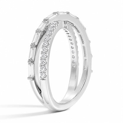 Baguette and Round Cross Over Ring in 18ct Gold