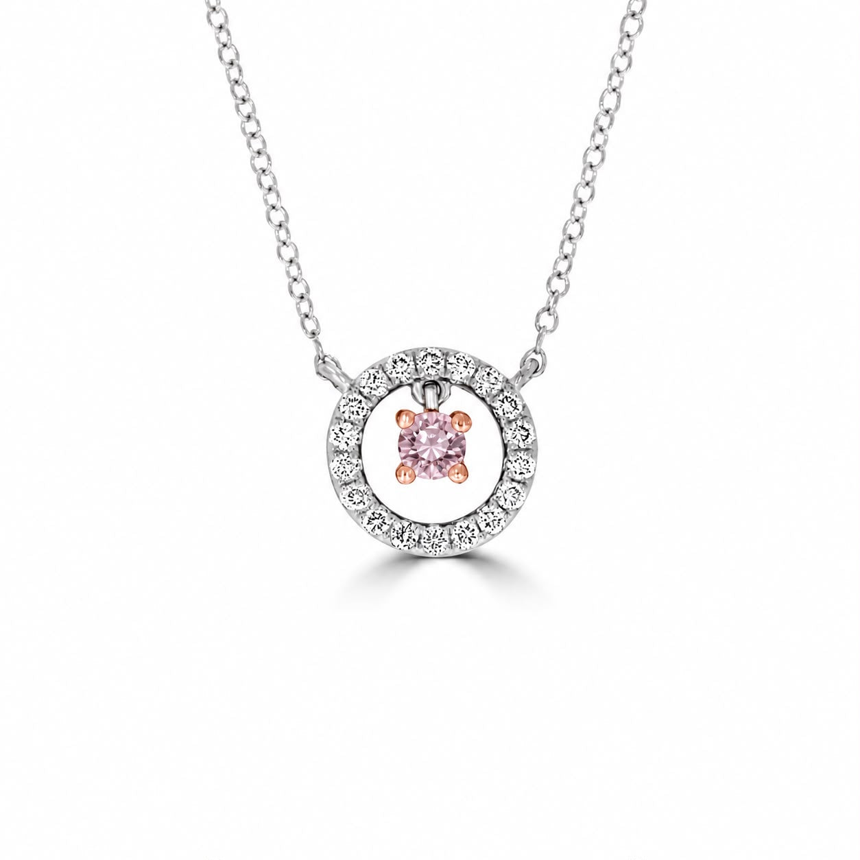 Floating Halo Pink Sapphire and Diamond Pendant
