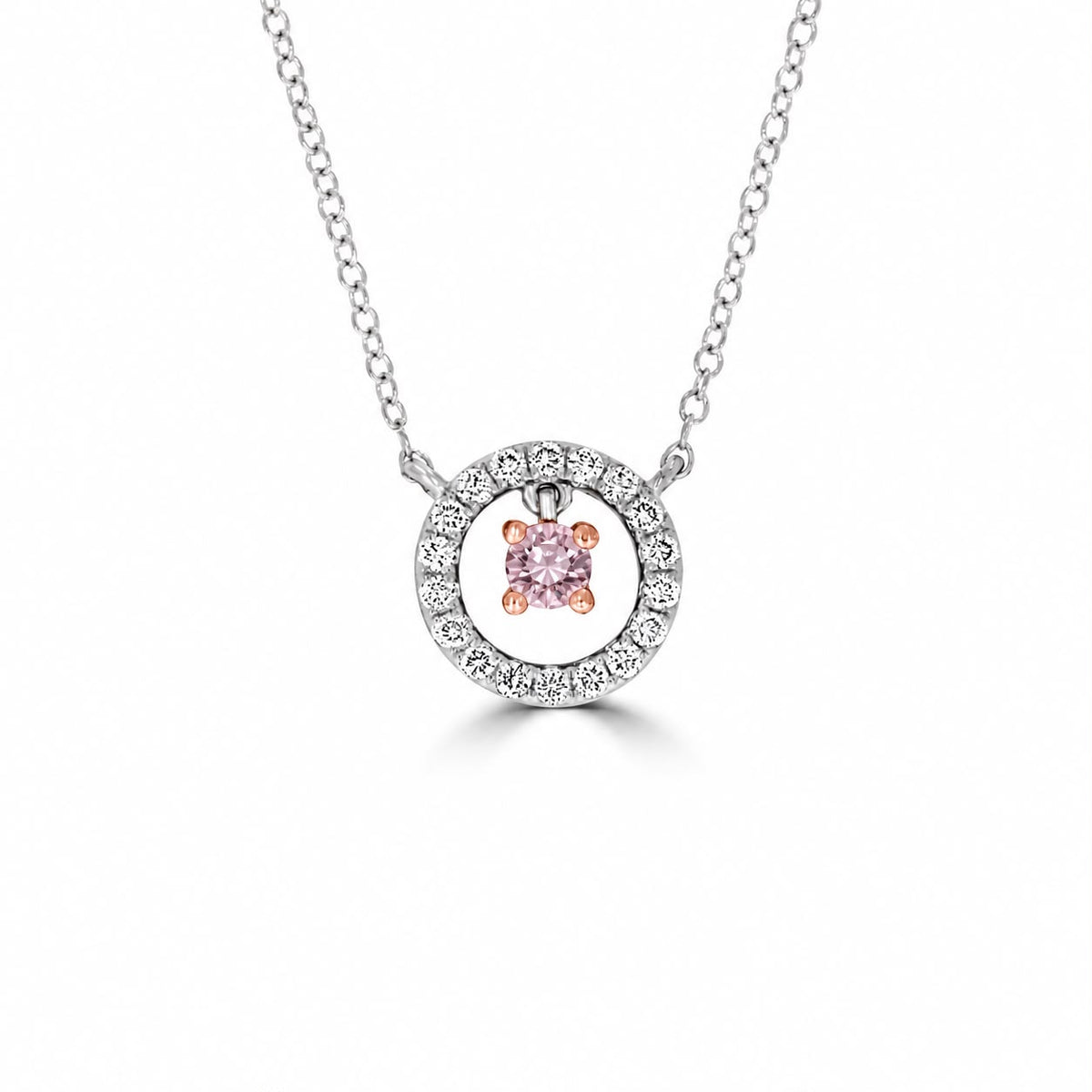 Floating Halo Pink Sapphire and Diamond Pendant