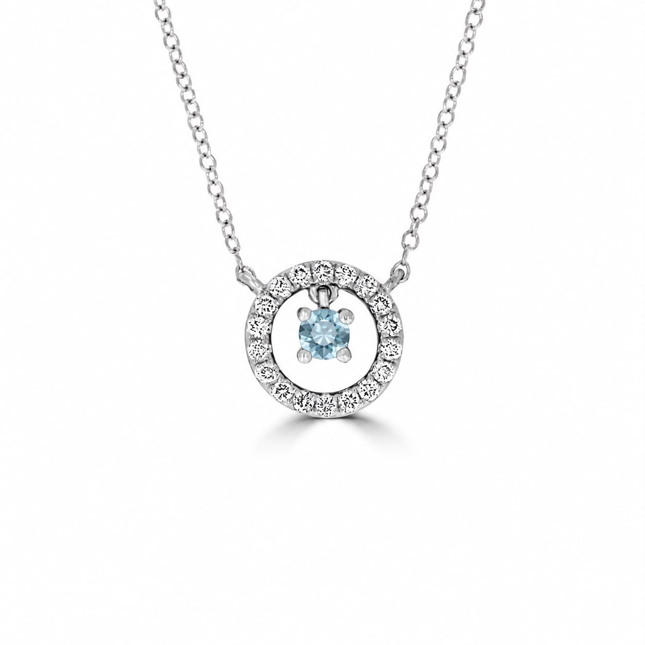 Floating Halo Aquamarine and Diamond Pendant