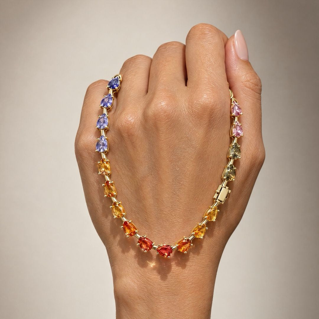 17.47ct Pear Shape Rainbow Sapphire Bracelet 18ct Gold
