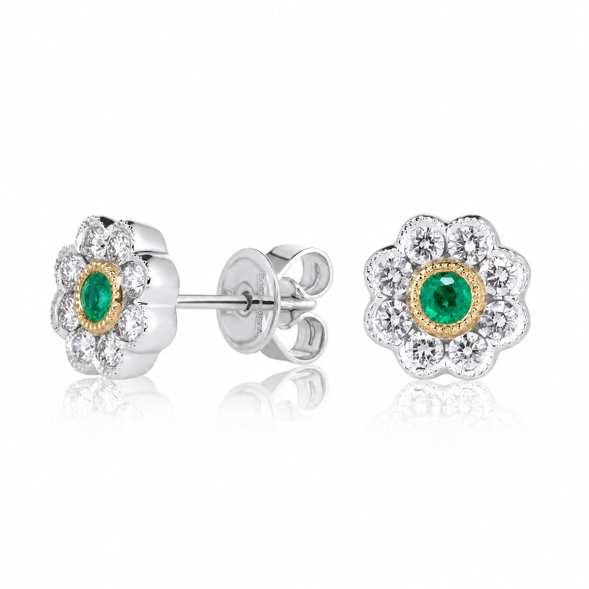 Colombian Emerald and Diamond Vintage Flower Earrings