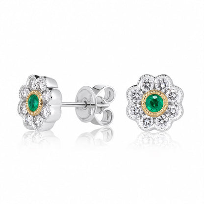 Colombian Emerald and Diamond Vintage Flower Earrings