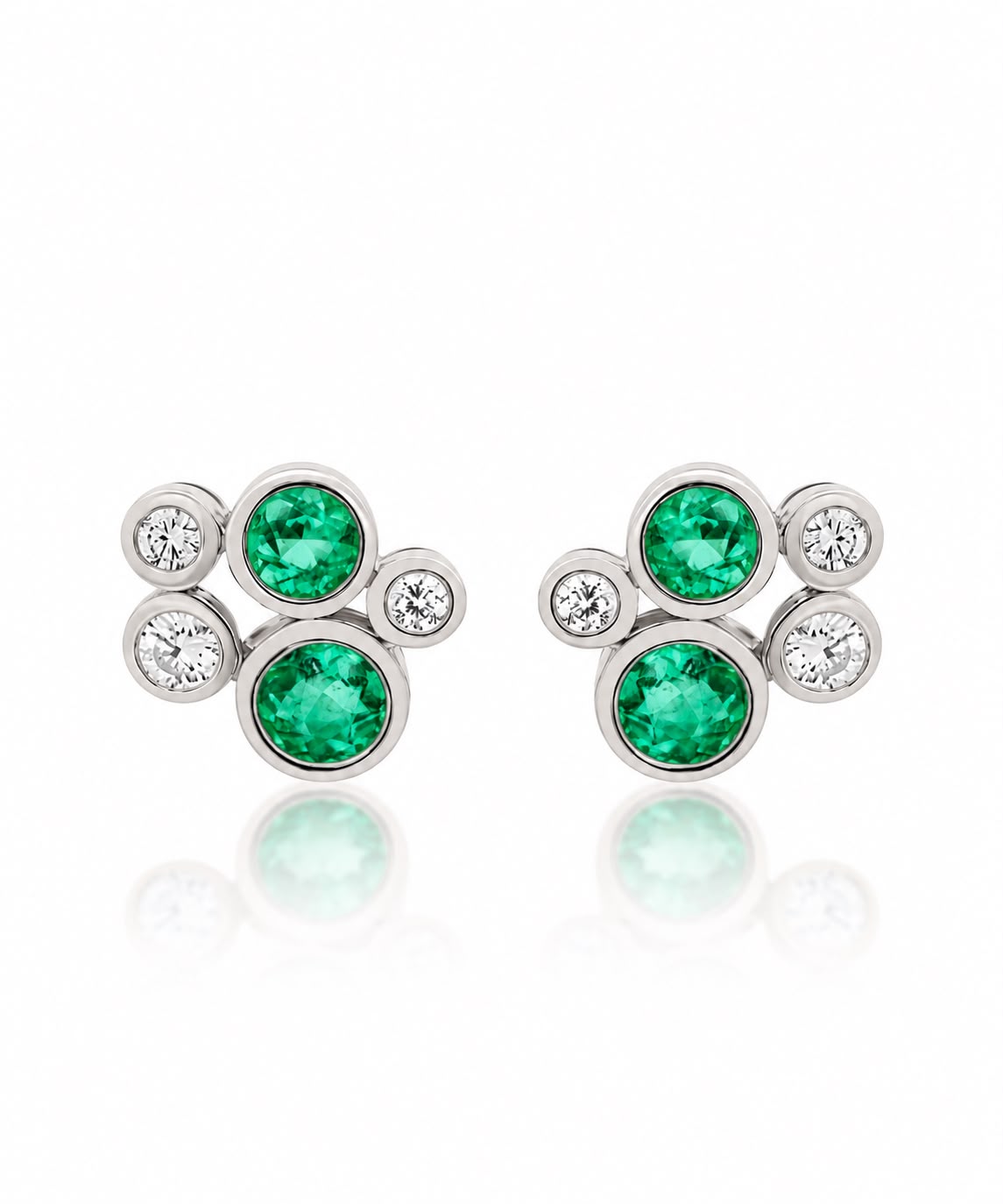 Colombian Emerald & Diamond Bezel Cluster Stud Earrings