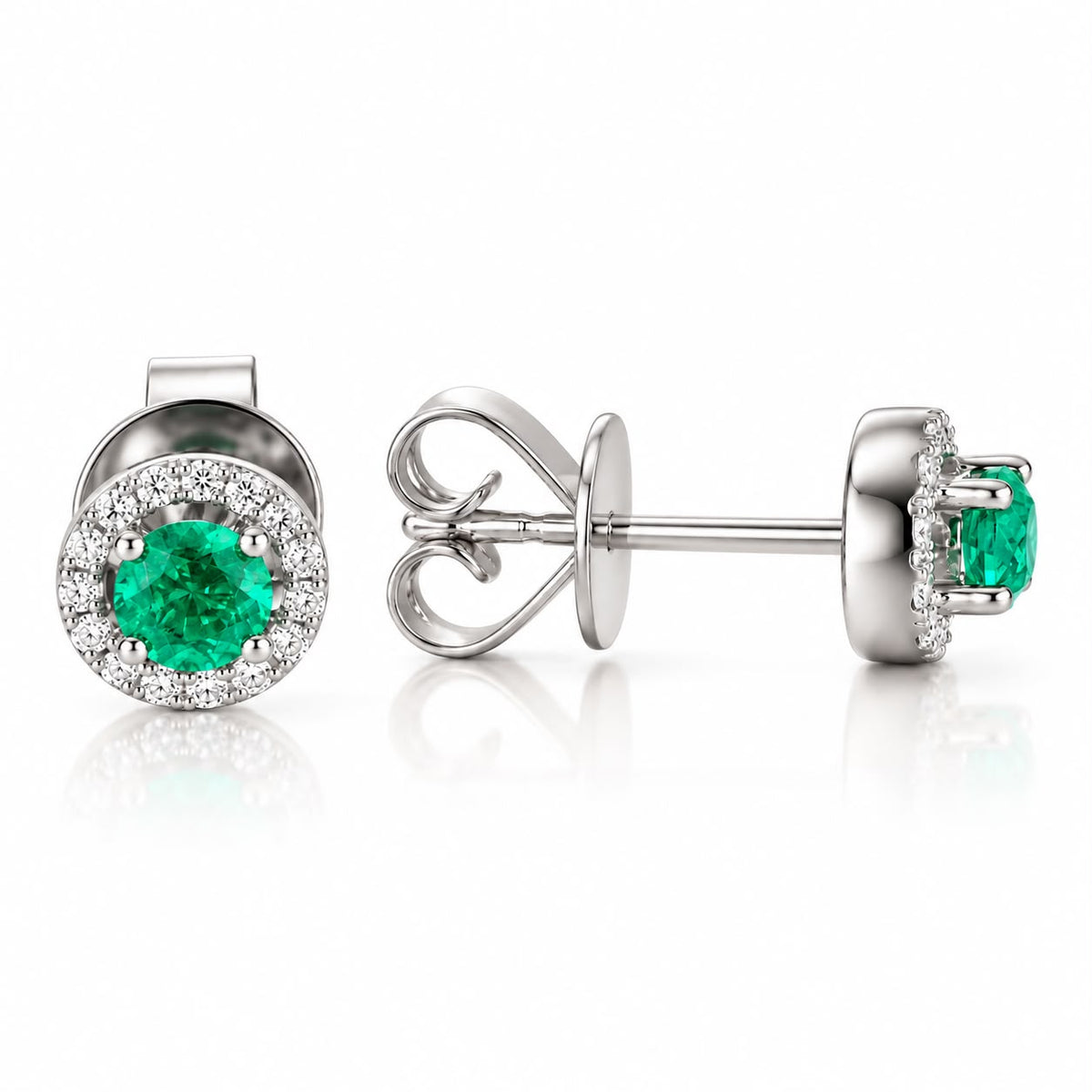 Colombian Emerald & Diamond Halo Earrings