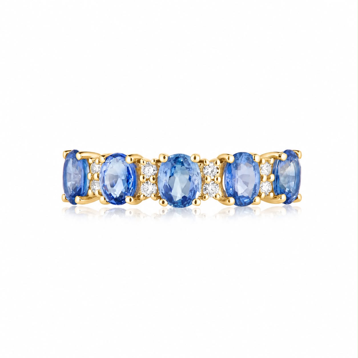 Blue Sapphire & Diamond Alternating Band