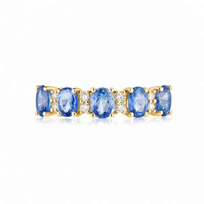 Blue Sapphire & Diamond Alternating Band