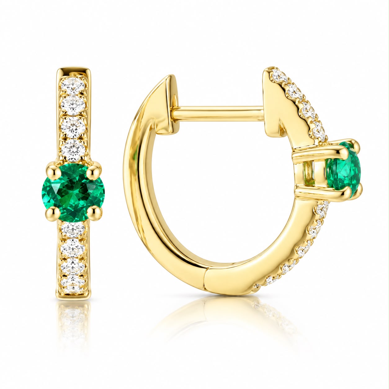 Colombian Emerald and Diamond Huggie Earrings