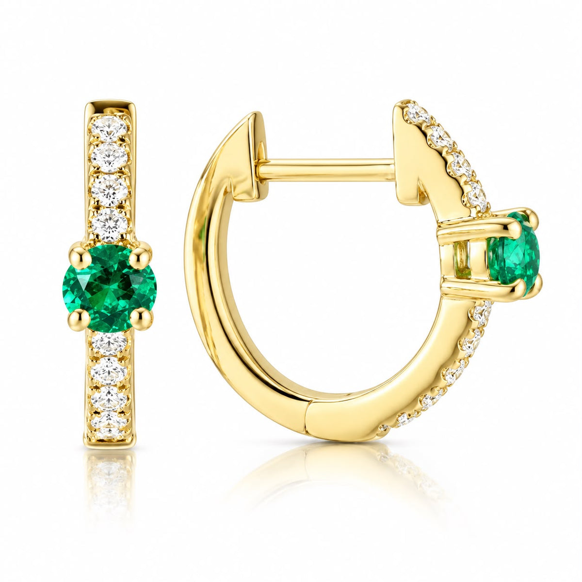 Colombian Emerald and Diamond Huggie Earrings