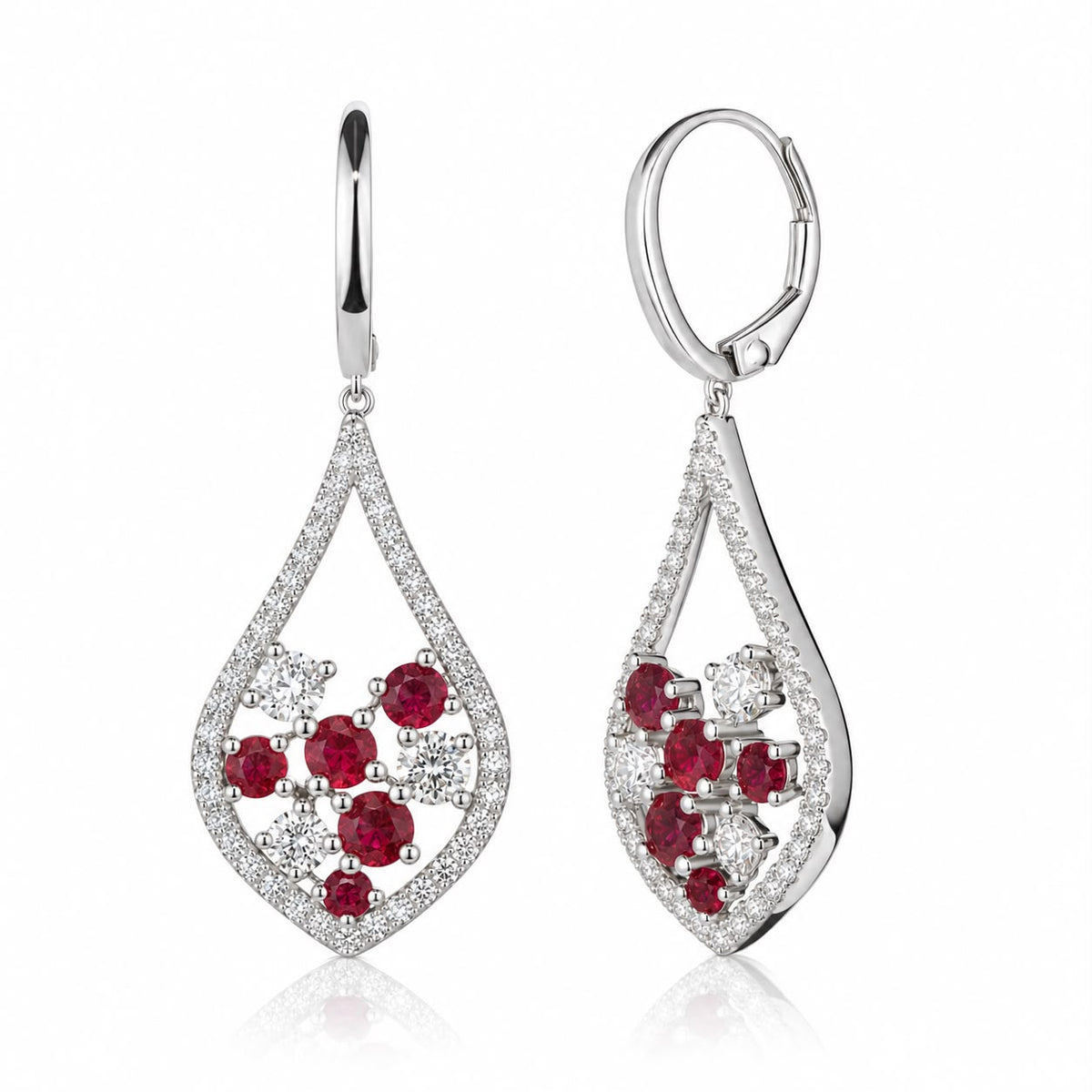 Scattered Ruby & Diamond Drop Earrings