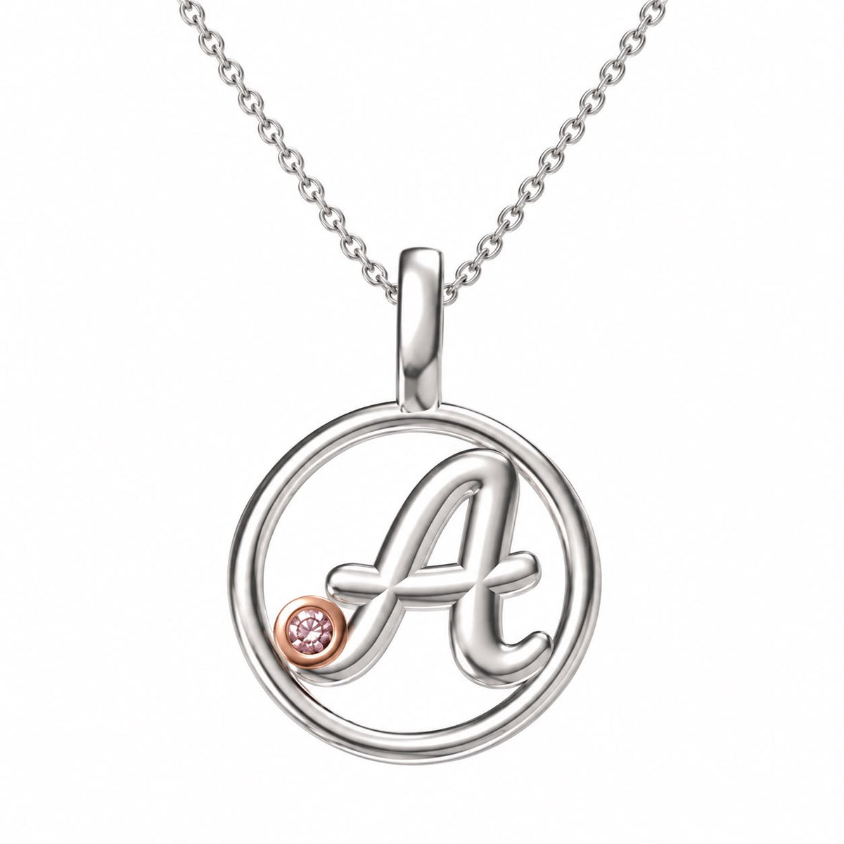 Circle Initial Pendant with Signature Pink Diamond