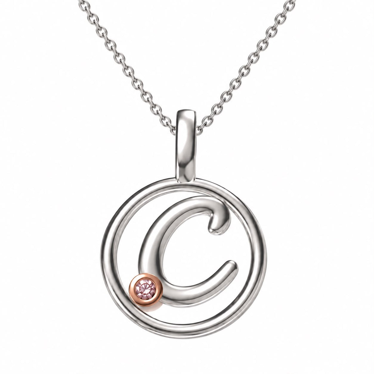 Circle Initial Pendant with Signature Pink Diamond