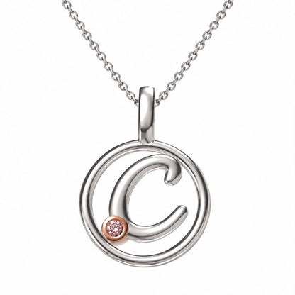 Circle Initial Pendant with Signature Pink Diamond