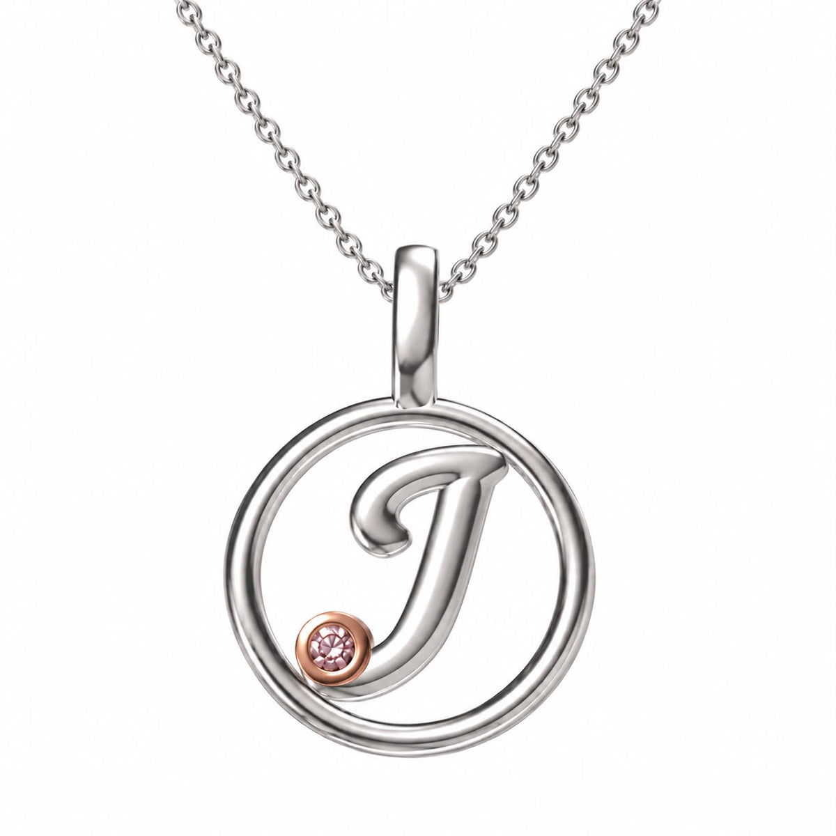 Circle Initial Pendant with Signature Pink Diamond