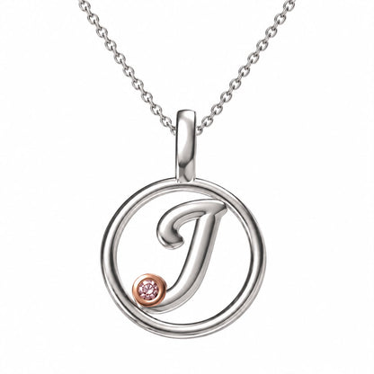 Circle Initial Pendant with Signature Pink Diamond