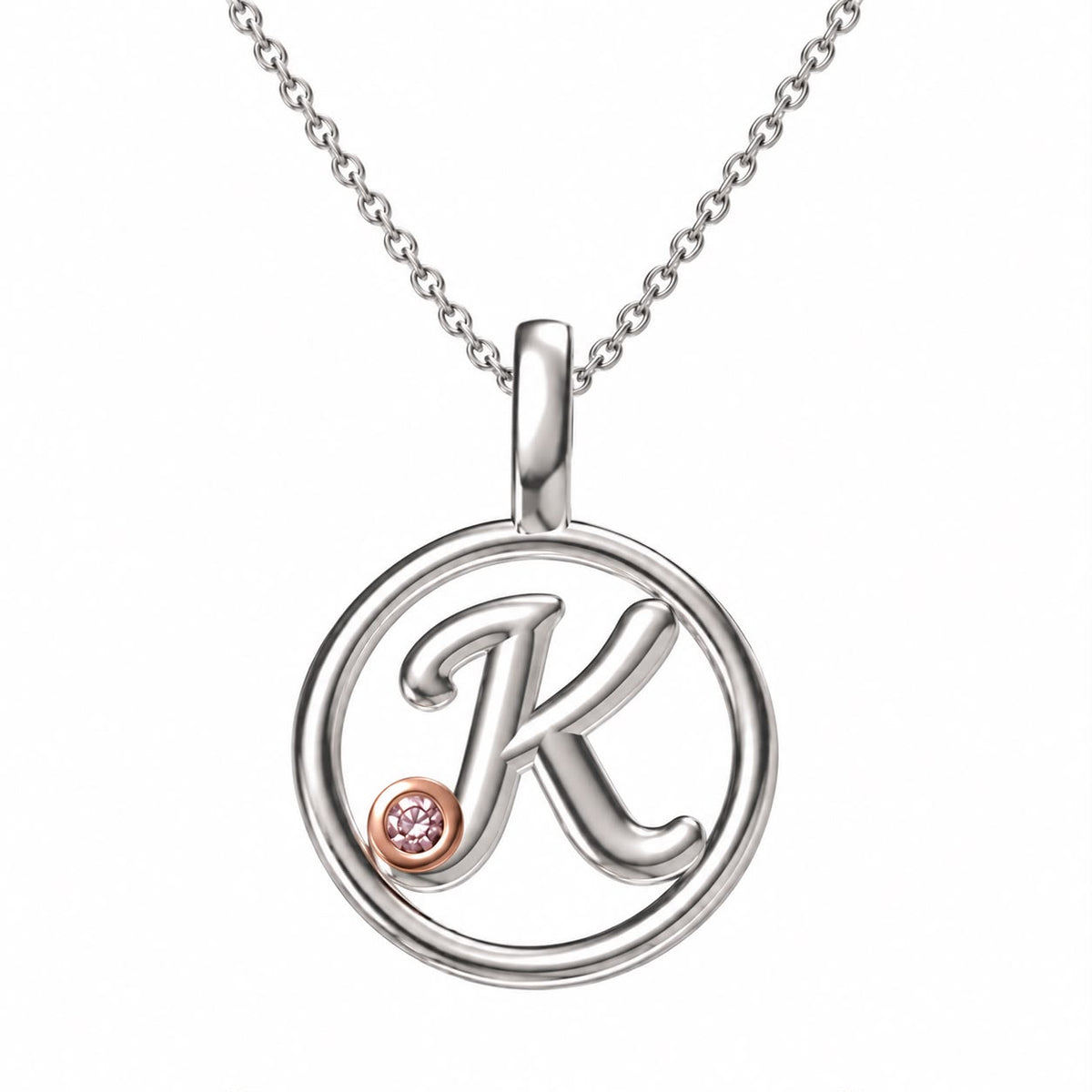 Circle Initial Pendant with Signature Pink Diamond