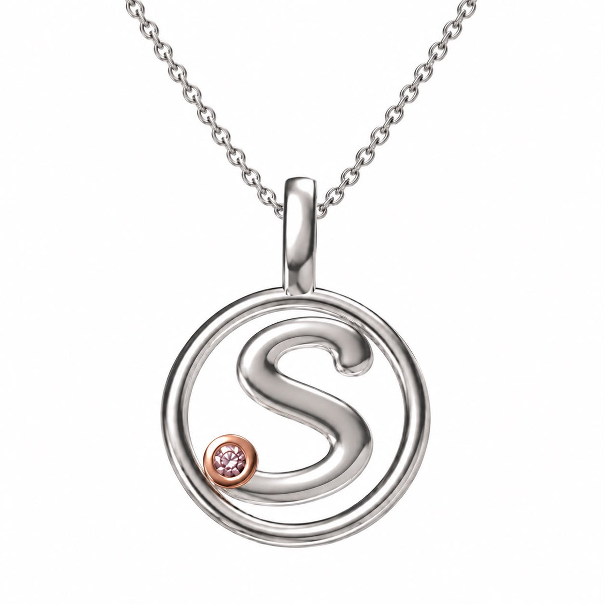 Circle Initial Pendant with Signature Pink Diamond