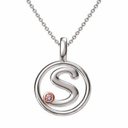 Circle Initial Pendant with Signature Pink Diamond