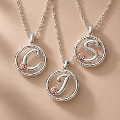 Circle Initial Pendant with Signature Pink Diamond