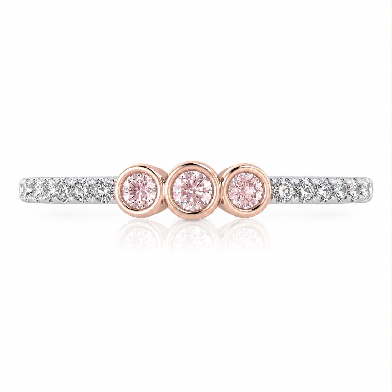 Eminence Pinks 3 Stones Bezel Band