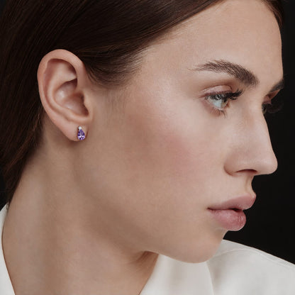 Pear Shape Amethyst and Diamond Stud Earrings