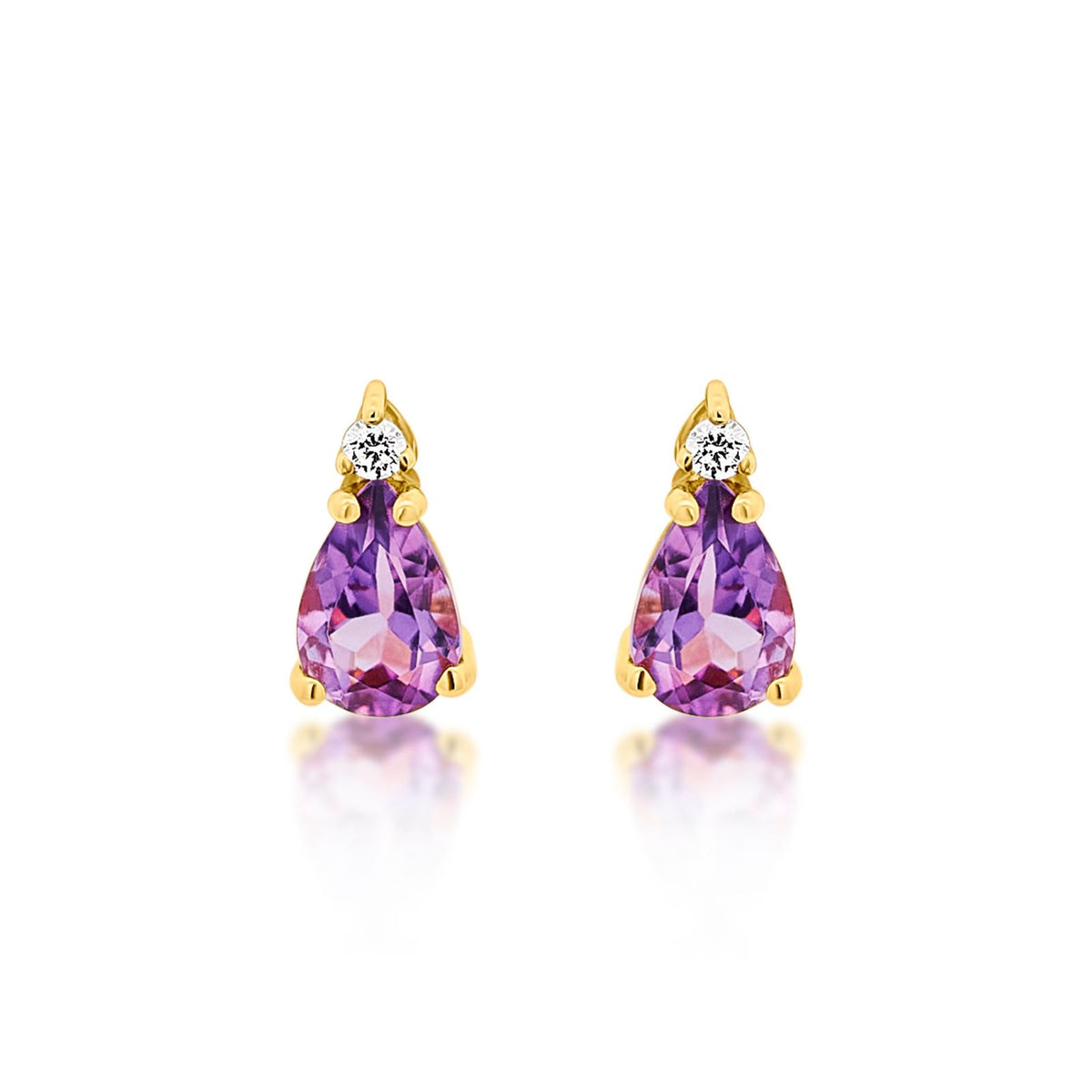 Pear Shape Amethyst and Diamond Stud Earrings