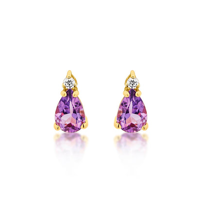 Pear Shape Amethyst and Diamond Stud Earrings