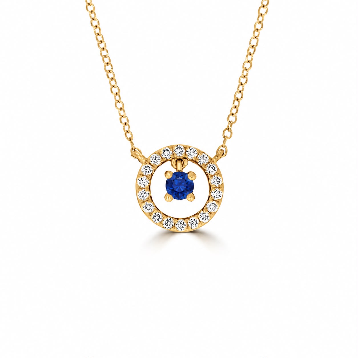 Floating Halo Blue Sapphire and Diamond Pendant