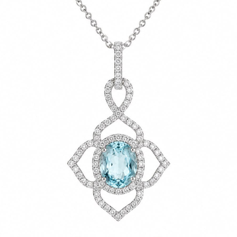 Aquamarine & Diamond Four Point Pendant
