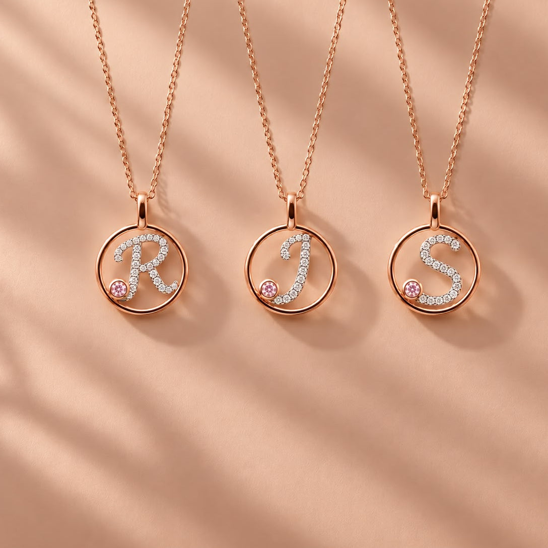 Circle Initial Pendant with Signature Pink Diamond